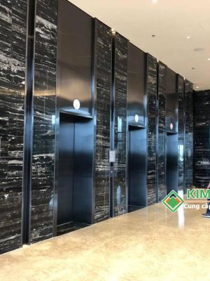 Đá Marble Đen Hoa Băng (Royal Black) ốp mặt tiền cầu thang máy