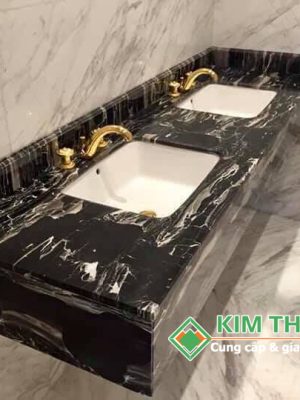 Đá Marble Đen Hoa Băng (Royal Black) cắt lavabo