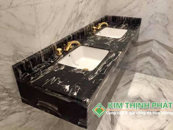 Đá Marble Đen Hoa Băng (Royal Black) cắt lavabo