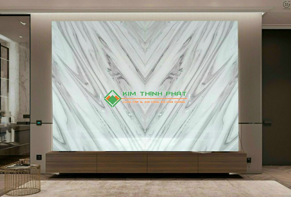 Đá Trắng Vân Gỗ Thủy Tinh (Bruno White) ốp vách tivi