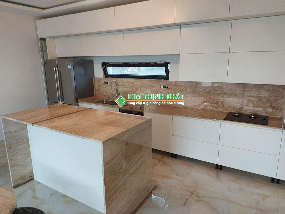 Đá Marble Vân Gỗ Ý (Daino Beige) ốp bàn, bếp