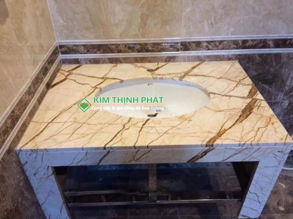 Đá Marble Vàng Kem Chỉ Sofita cắt lavabo