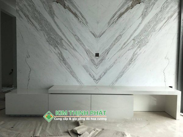 Đá Marble Trắng Volakas ốp vách tivi