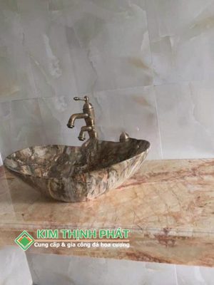 Đá Marble Sky Gold cắt bàn đá lavabo