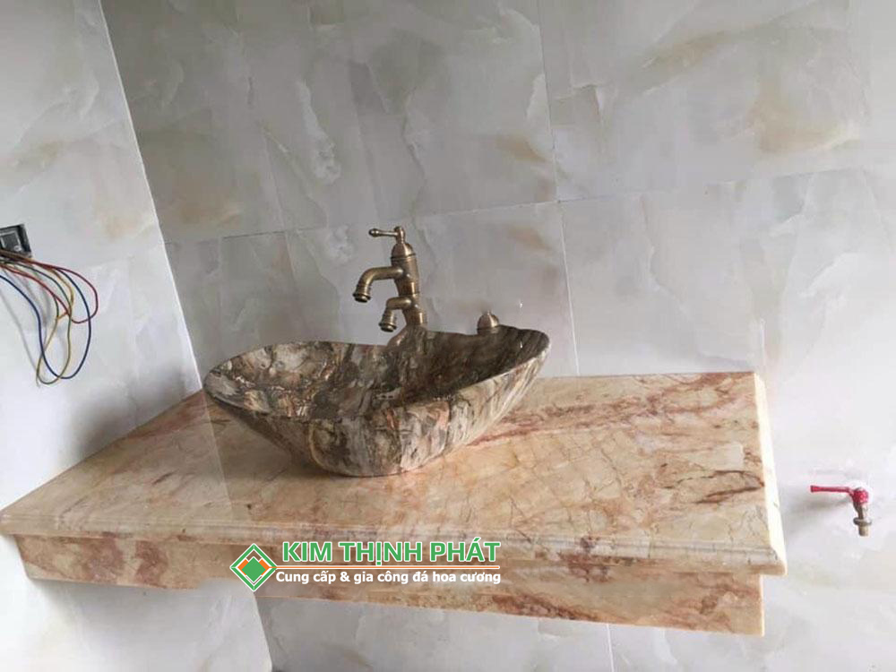 Đá Marble Sky Gold cắt bàn đá lavabo