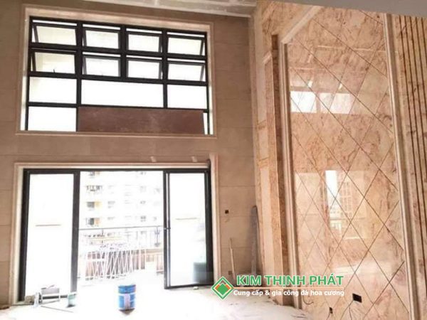 Đá Marble Sky Gold ốp tường phòng khách