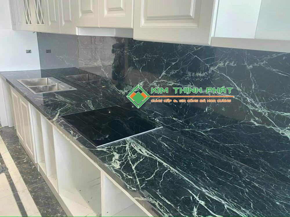 Đá Marble Xanh Mạng Nhện (Xanh Tia Chớp) ốp bàn bếp