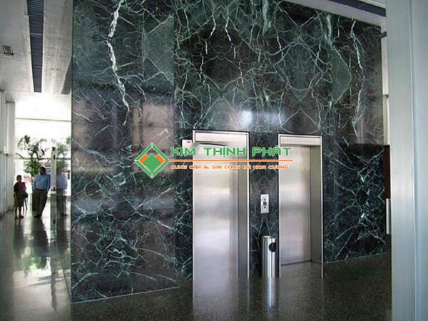 Đá Marble Xanh Mạng Nhện (Xanh Tia Chớp) ốp mặt tiền cầu thang máy