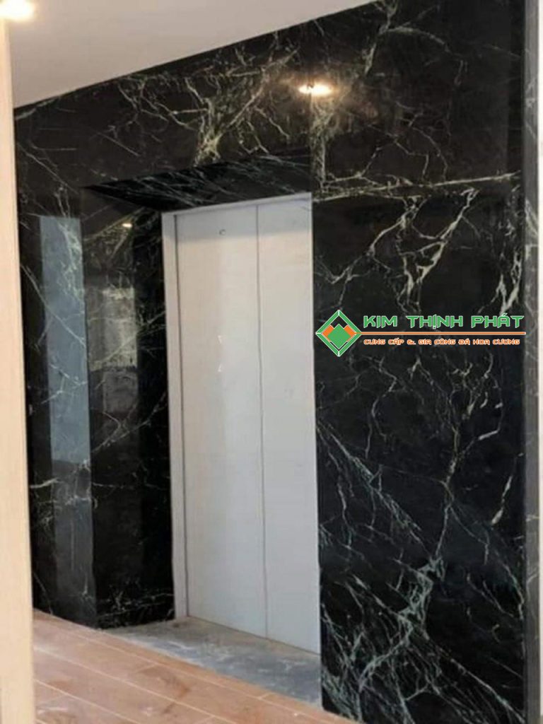 Đá Marble Xanh Mạng Nhện (Xanh Tia Chớp) ốp mặt tiền cầu thang máy