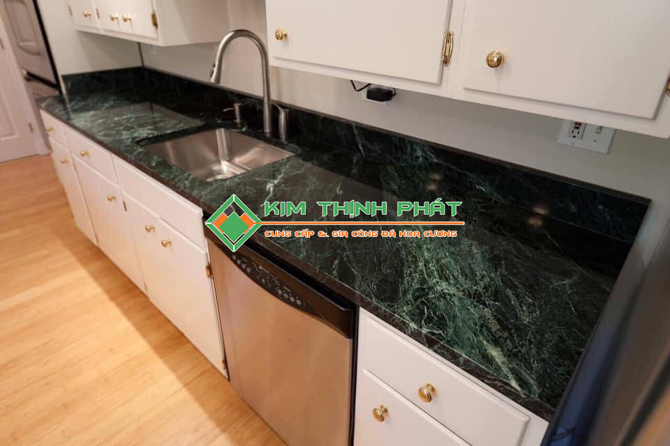 Đá Marble Xanh Mạng Nhện (Xanh Tia Chớp) ốp bàn bếp