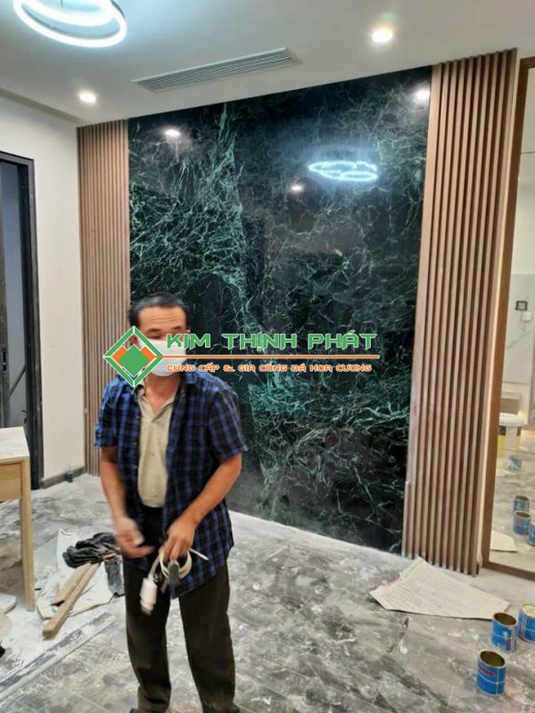 Đá Marble Xanh Mạng Nhện (Xanh Tia Chớp) ốp tường trang trí