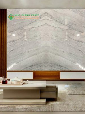 Đá Trắng Ý (Trắng Carrara) ốp vách tivi đối xứng