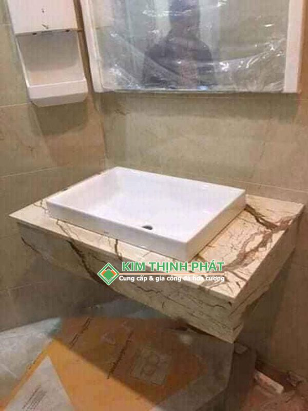 Đá Marble Vàng Kem Chỉ Sofita cắt lavabo