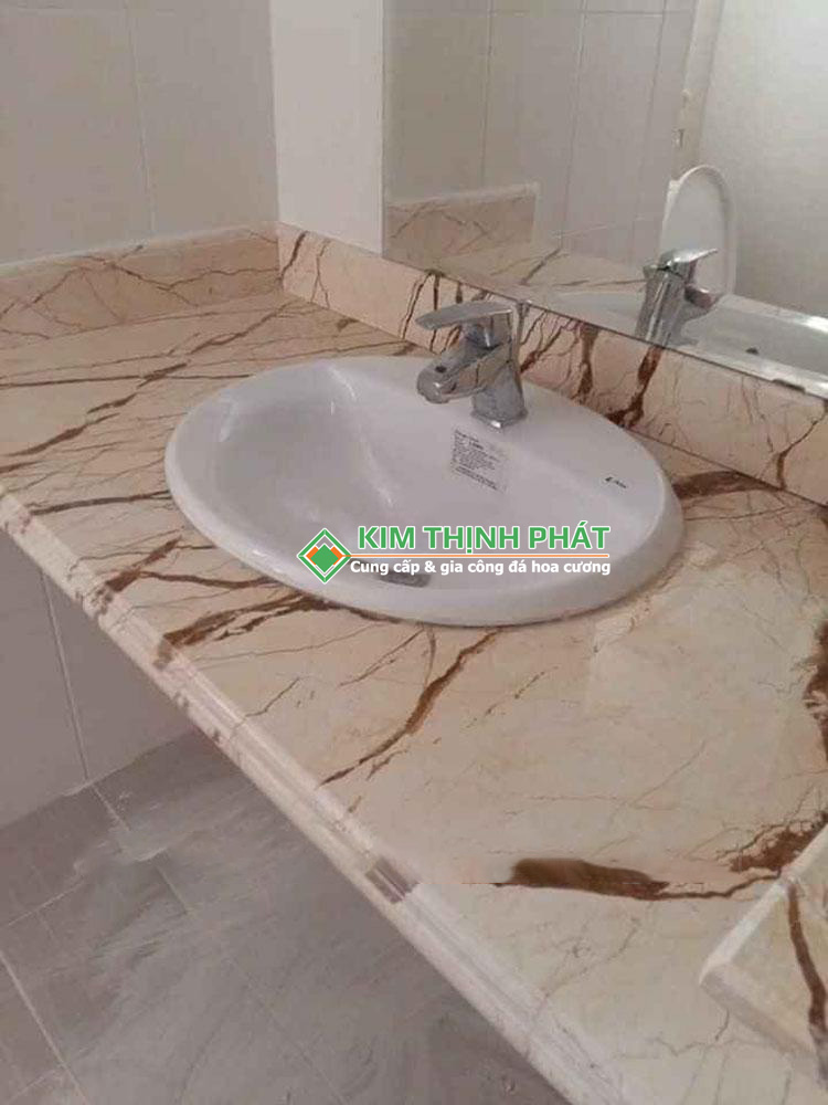 Đá Marble Vàng Kem Chỉ Sofita cắt lavabo