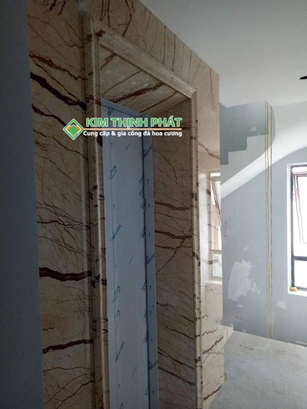 Đá Marble Vàng Kem Chỉ Sofita ốp mặt tiền cầu thang máy