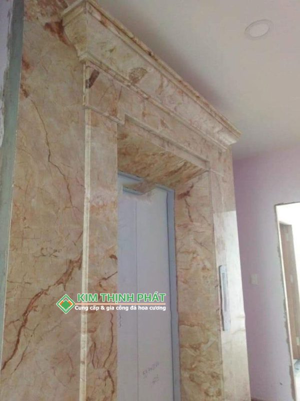 Đá Marble Sky Gold ốp mặt tiền cầu thang máy