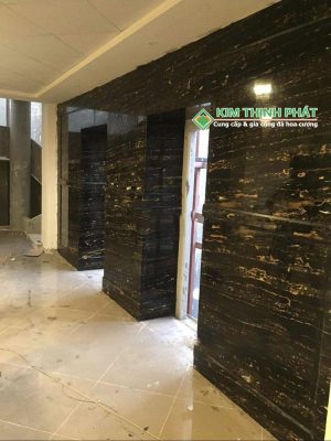 Đá Marble Đen Hoa Băng (Royal Black) ốp mặt tiền cầu thang máy