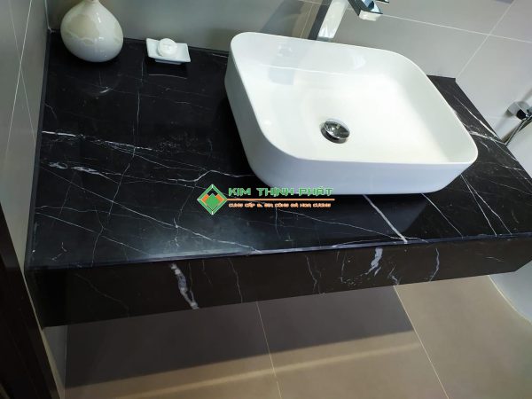 Đá Marble đen tia chớp ốp cắt bàn đá lavabo