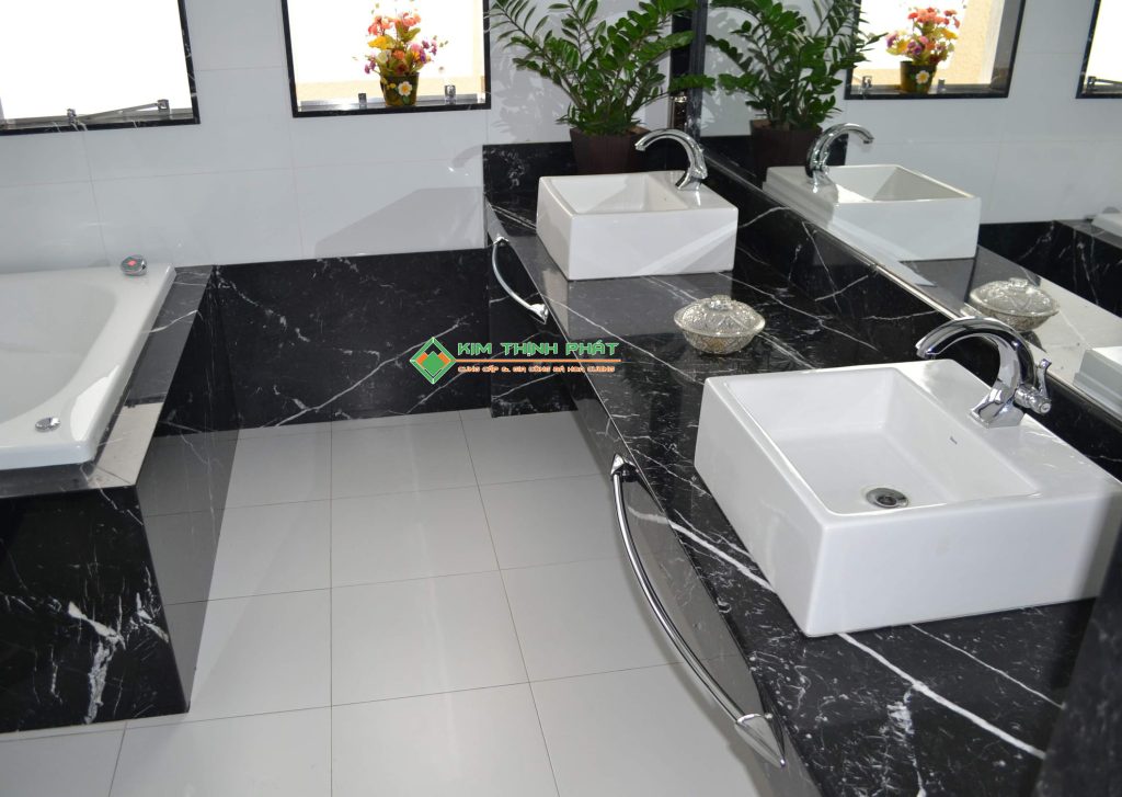 Đá Marble đen tia chớp ốp cắt bàn đá lavabo