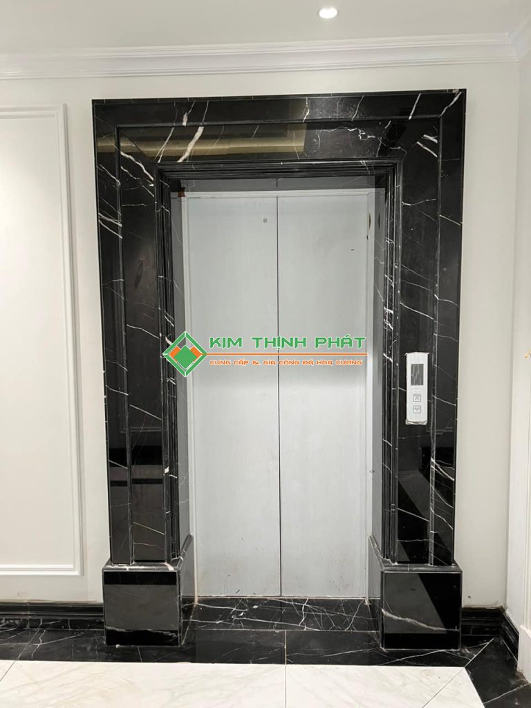 Đá Marble đen tia chớp ốp mặt tiền cầu thang máy