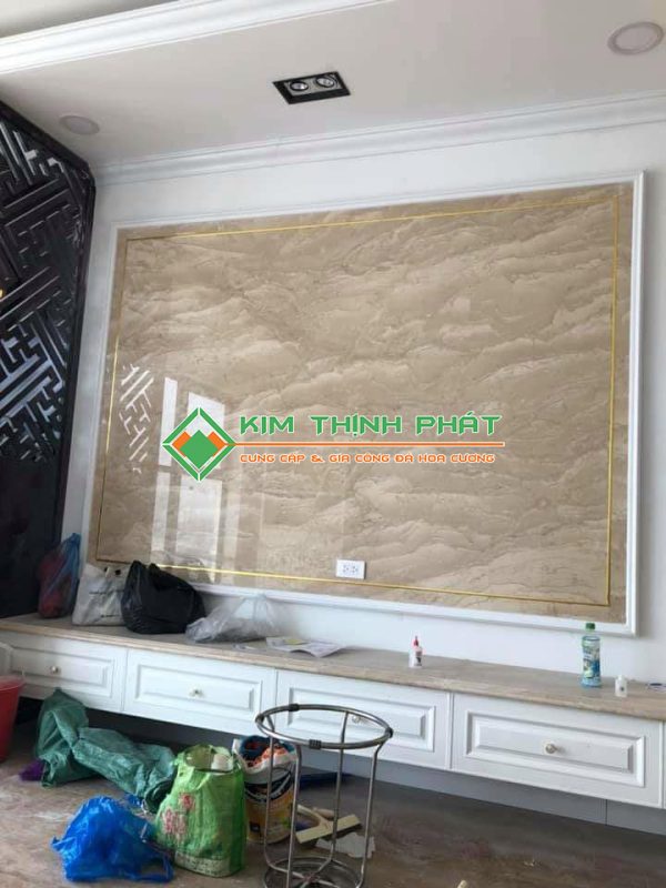 Đá Marble Kem Oman Bông Lớn (Hoa To) ốp tranh đá trang trí phòng khách