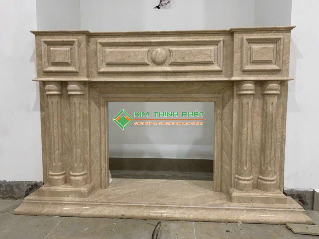 Đá Marble Kem Oman Bông Lớn (Hoa To) gia công ốp lò sưởi