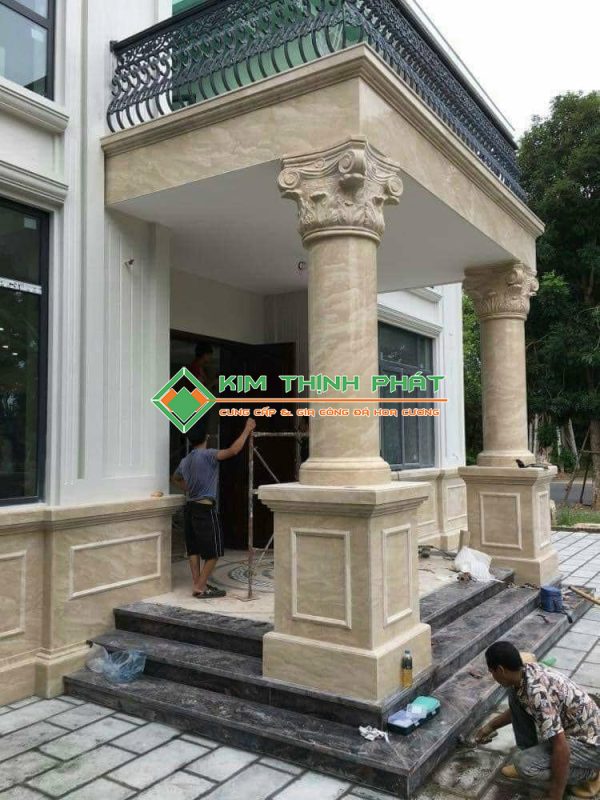 Đá Marble Kem Oman Bông Lớn (Hoa To) ốp tròn