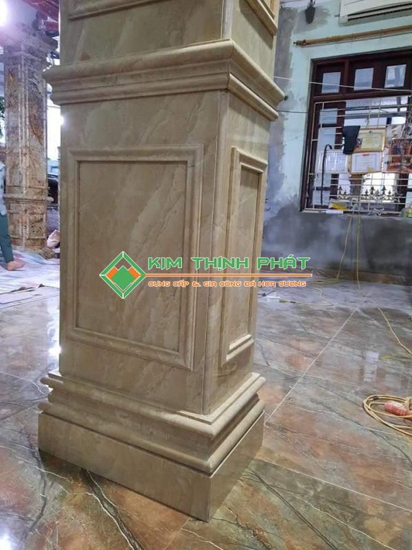 Đá Marble Kem Oman Bông Lớn (Hoa To) ốp cột vuông