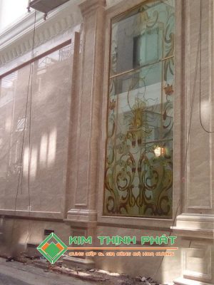 Đá Marble Kem Oman Bông Lớn (Hoa To) ốp mặt tiền nhà