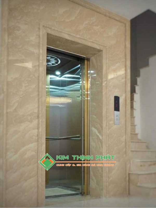 Đá Marble Kem Oman Bông Lớn (Hoa To) ốp mặt tiền cầu thang máy