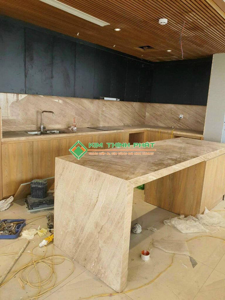 Đá Marble Vân Gỗ Ý (Daino Beige) ốp bàn, bếp