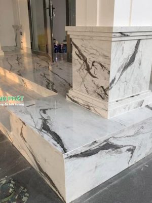 Ốp bậc cầu thang, bậc cấp, lát sàn nền Đá Modern Statuario Lamar